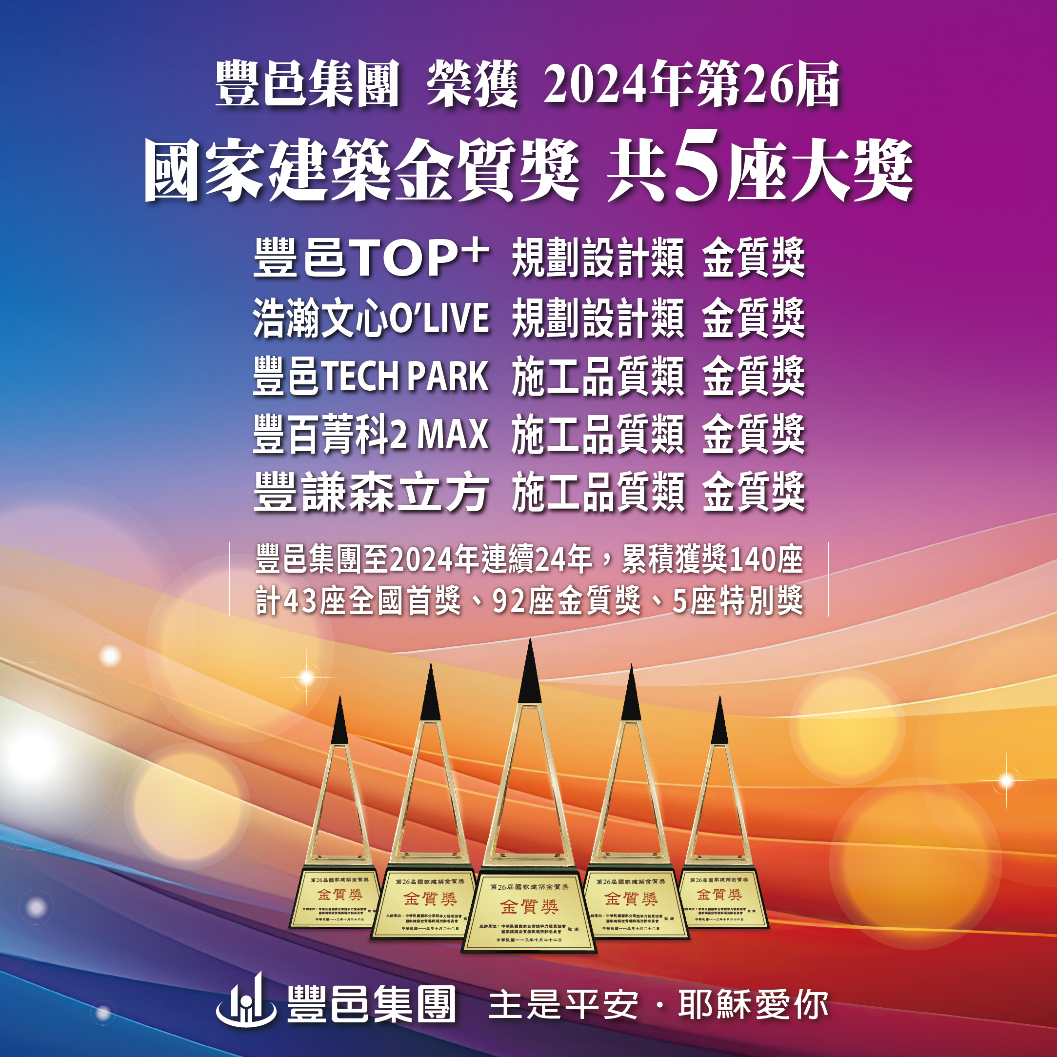 豐邑集團 榮獲2024年 第26屆國家建築金質獎